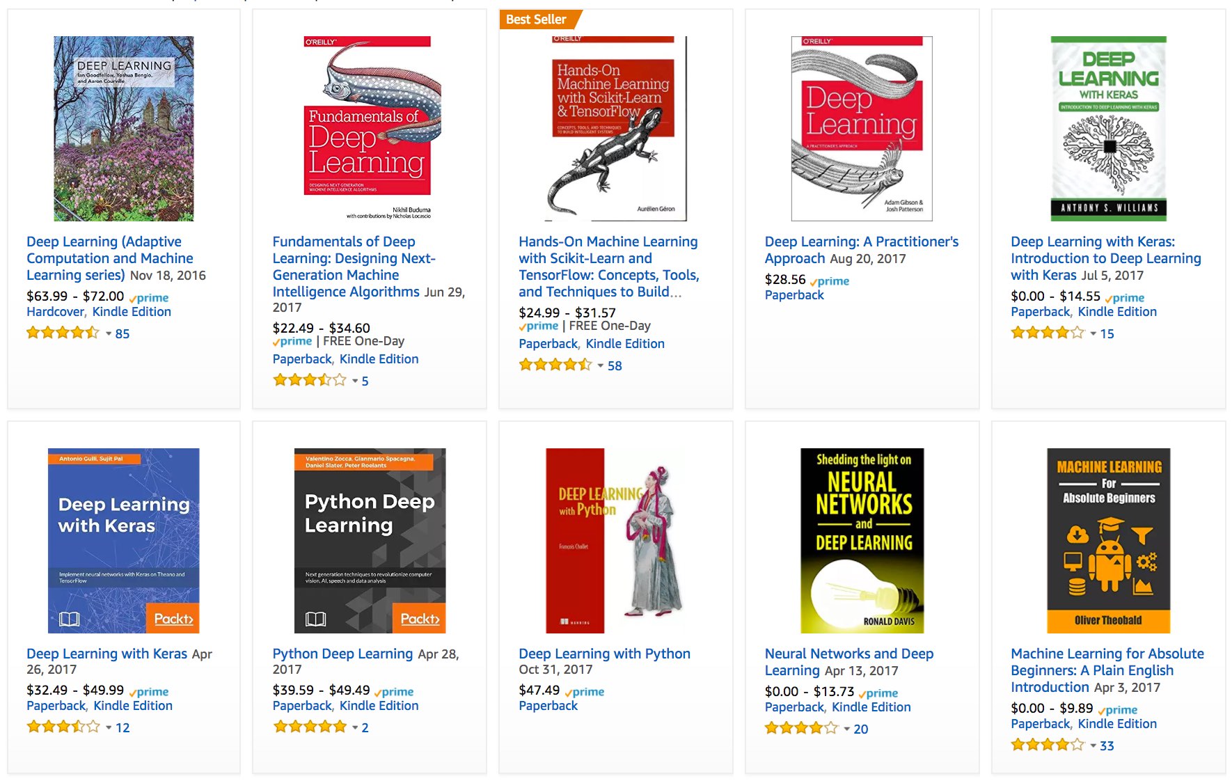 Cărți de deep learning recomandate de Amazon.